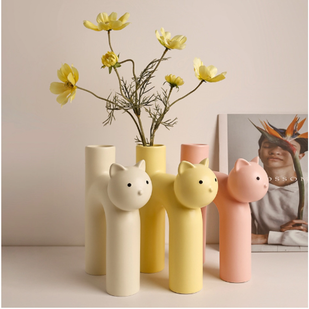 Fashionable and Cute Style Milk Tubing Cat Soft Decoration Vase Strict Selection Decoration Gift Porcelain Fashionable and Cute Style Milk Tubing Cat Soft Decoration Vase Strict Selection Decoration Gift Porcelain