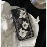 Cool Wind ins Vintage Black and White Rose Suitable for iPhone 14pro max Apple 11/12 Phone Case 13